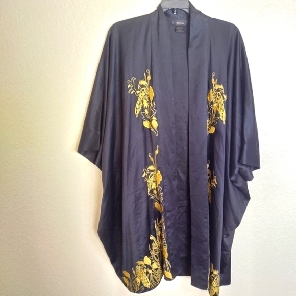 Natori open oversized boho golden peacock kimono sz M - Picture 1 of 8